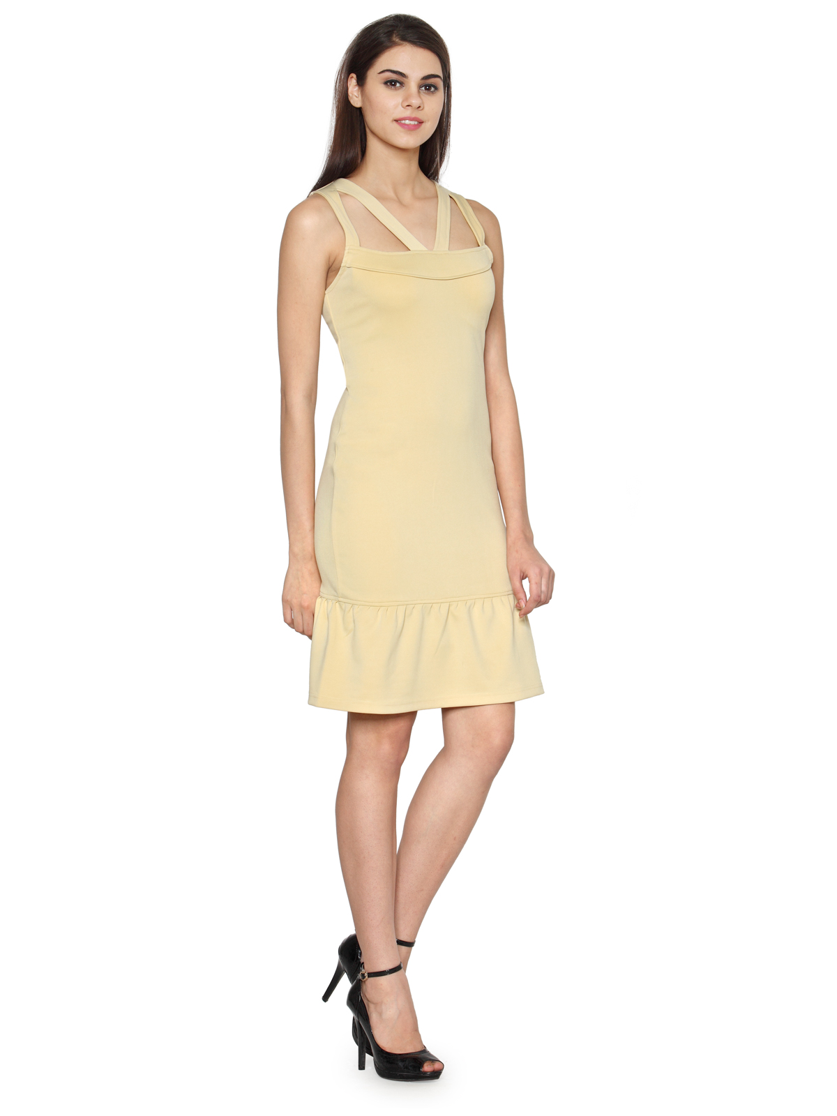 Beige cut out strappy midi dress